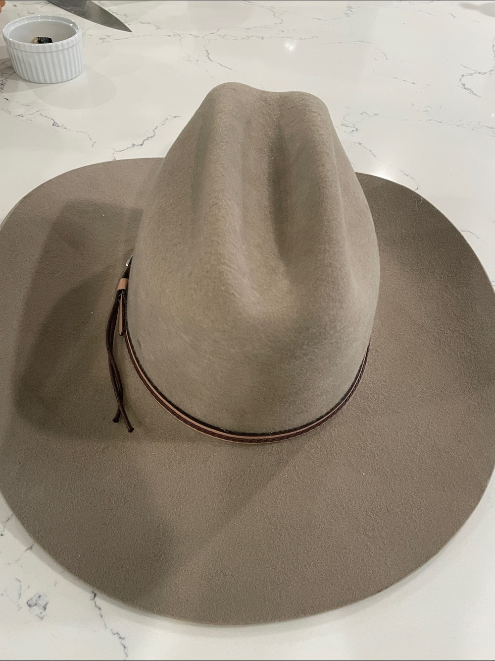 Men's Taupe Felt Western Hat with Brown Leather Band